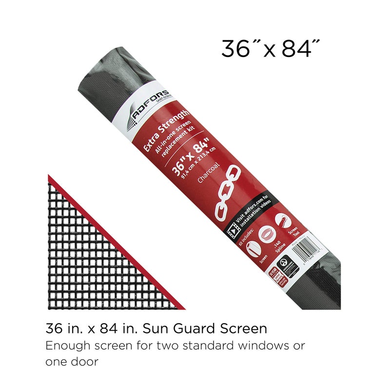 ADFORS Saint-Gobain ADFORS Charcoal Extra Strength Screen Repair Kit for Window & Door, 36 inches x 84 inches - DIY Window & Door Repair, Durable, Screen Replacement, Comes with Spline Tool & Spline - Image 2